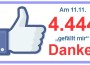 Schicksal Schnapszahlen: Am heutigen 11.11. konnten wir Fan Nr. 4.444 bei Facebook begrüßen