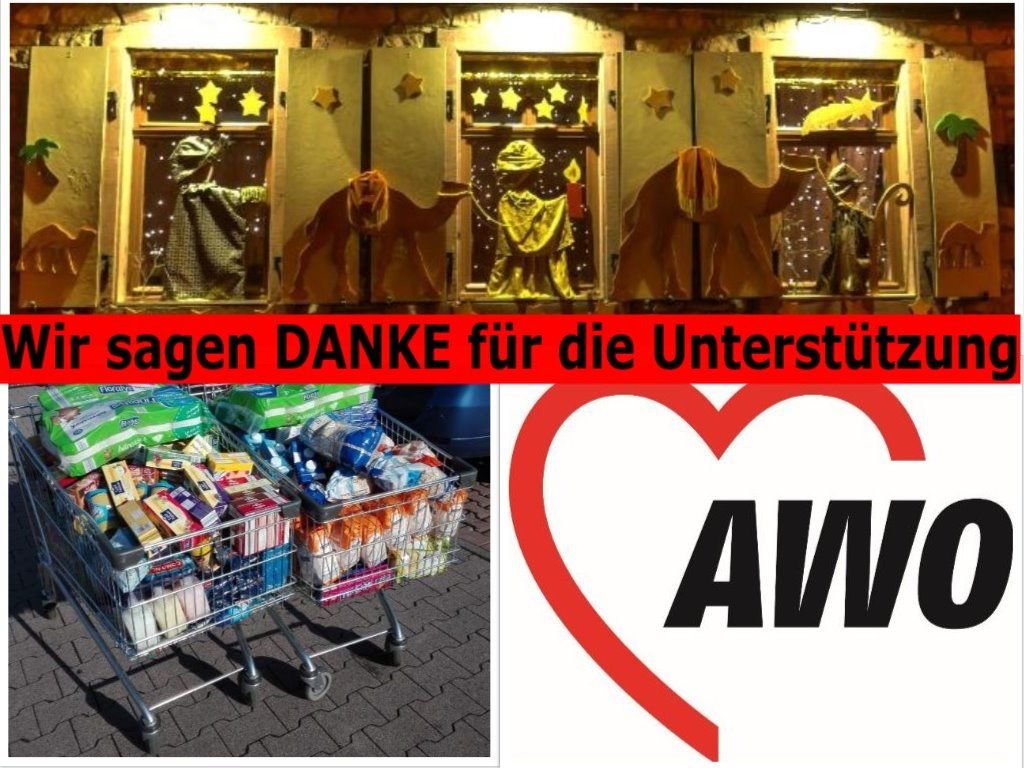 AWO-Basteldamen überreichten 2 Einkaufswagen mit Lebensmitteln als Spende