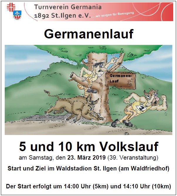 Germanenlauf / Volkslauf über 5 und 10 km am Samstag, 23. März in St. Ilgen