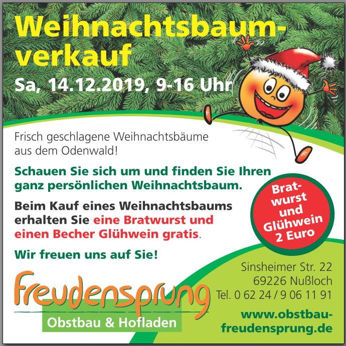 Samstag: Weihnachtsbaum-Verkauf bei Freudensprung in Nußloch