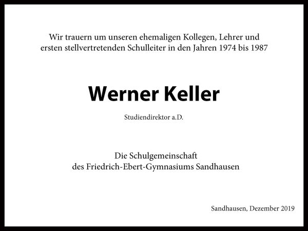 Nachruf: Herr Studiendirektor Werner Keller