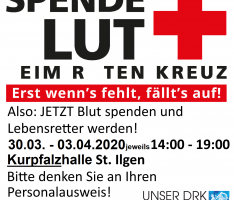Ab Montag: Regionales Blutspendezentrum in der Kurpfalzhalle St. Ilgen – Bitte Termin reservieren!