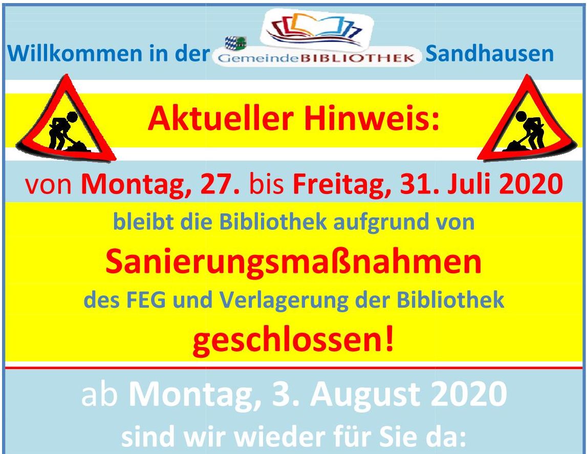 Gemeindebibliothek Sandhausen: Schließung und „Notausleihe“ in den Ferien