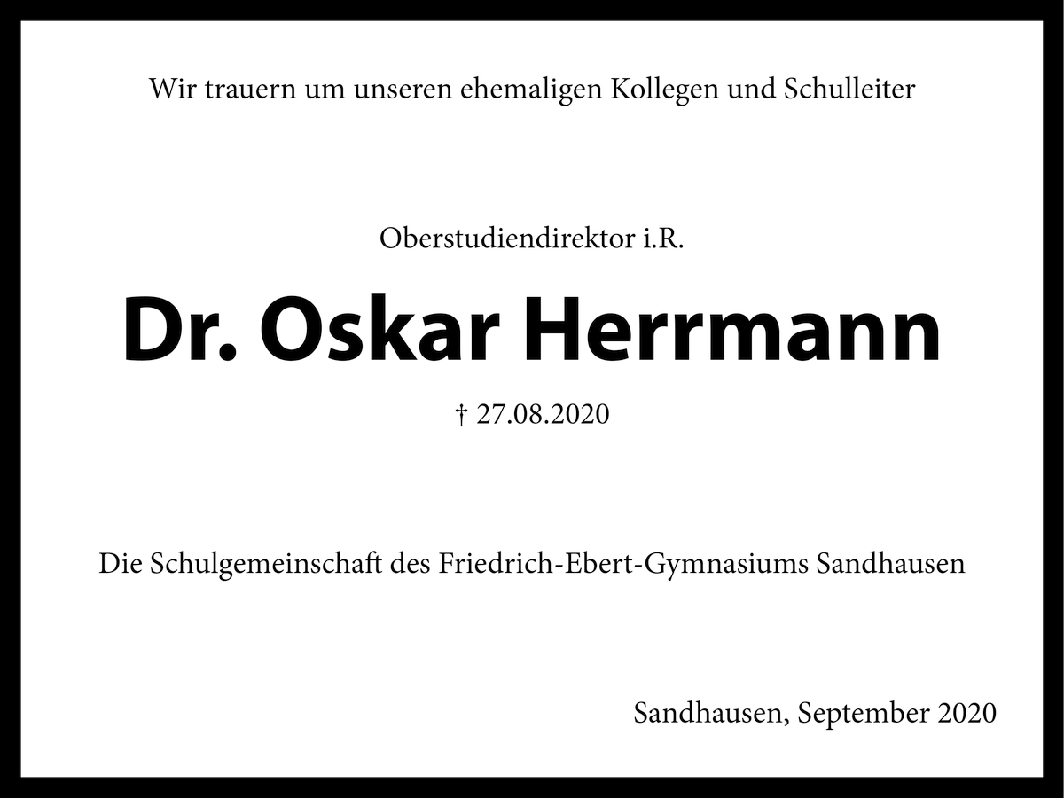 Nachruf zum Tod des ersten Schulleiters am Gymnasium Sandhausen
