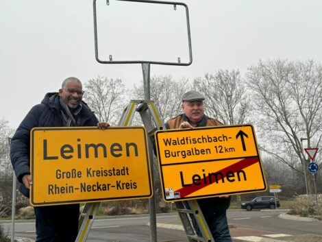 Leimener Schilder-Schabernack beendet – </br>Alle Ortsschilder wieder an Ort und Stelle