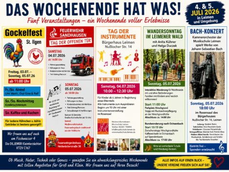 Wohin am Wochenende? Hier ist in Leimen, St. Ilgen und Sandhausen etwas los