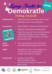 Veranstaltungsplakat zur Langen Nacht der Demokratie in Leimen am 2. Oktober 2026