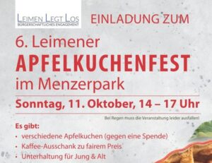 Einladung zum 6. Leimener Apfelkuchenfest und zum Kuchenbacken