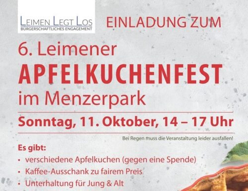 Einladung zum 6. Leimener Apfelkuchenfest und zum Kuchenbacken