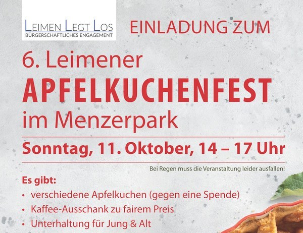 Einladung zum 6. Leimener Apfelkuchenfest und zum Kuchenbacken