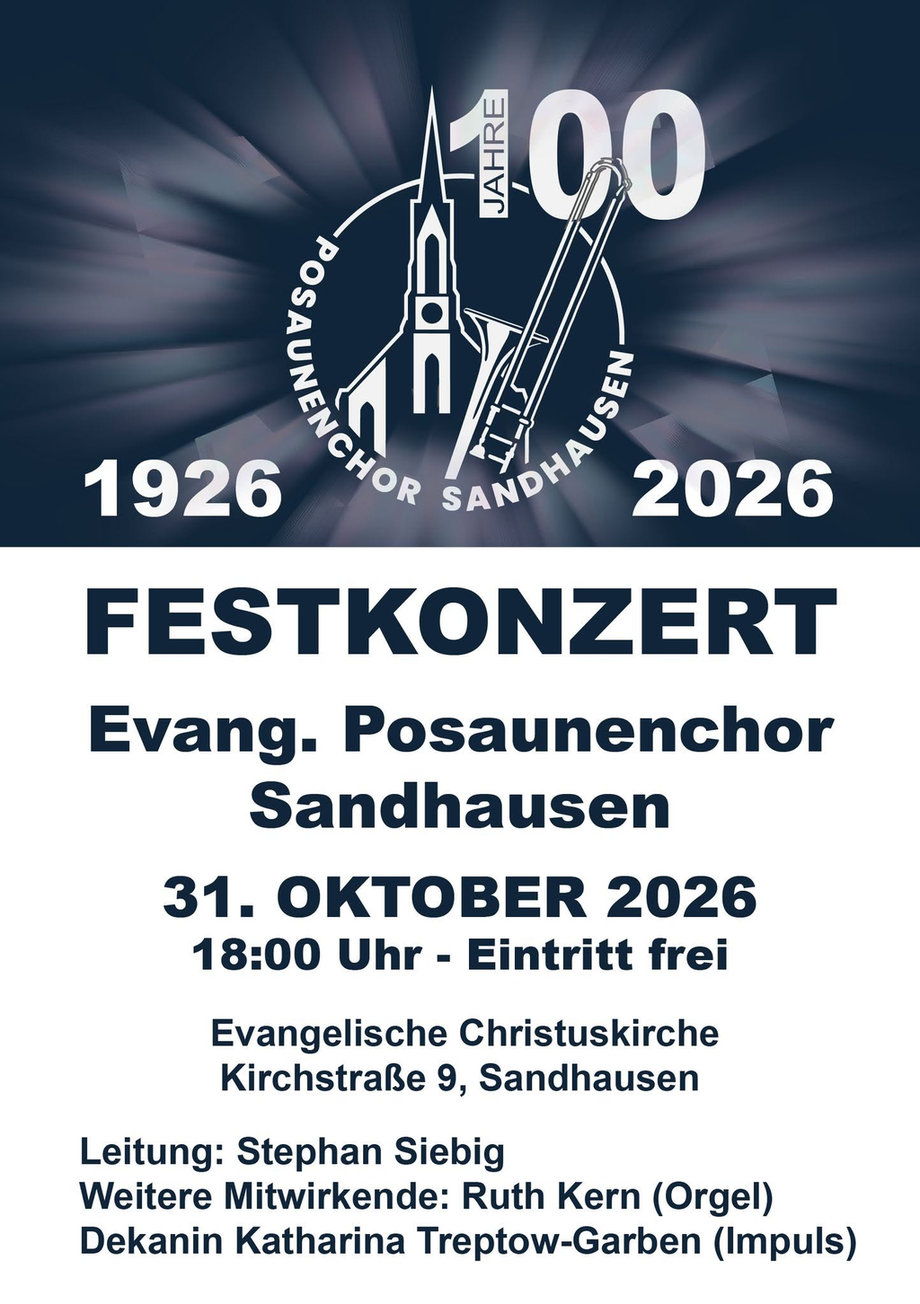 Plakat zum Festkonzert des Evangelischen Posaunenchors Sandhausen am 31. Oktober 2026