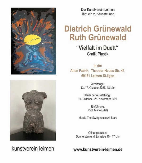 Einladung zur Ausstellung „Vielfalt im Duett“ von Dietrich und Ruth Grünewald im Kunstverein Leimen