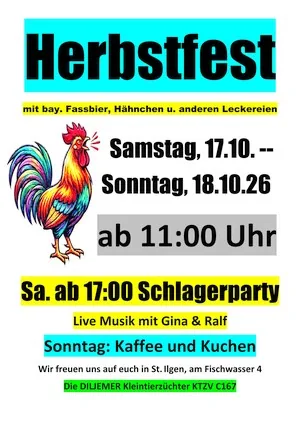 Plakat zum Herbstfest der Dielmer Kleintierzüchter am 17. und 18. Oktober 2026 in St. Ilgen